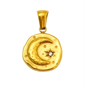 Irregular gold plated stainless steel necklace featuring a moon star pendant with zircon