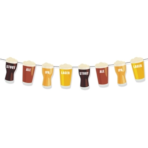 Detailed close-up of beer festival banner with STOUT, ALE, IPA and LAGER glass shapes