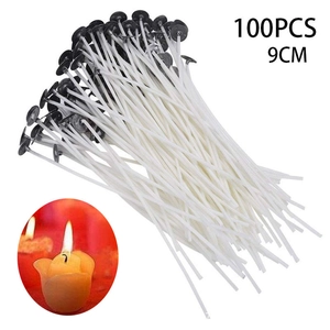 Set of 100 pre-waxed 9cm cotton candle wicks with metal sustainers for DIY candles