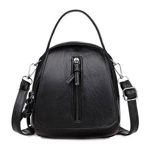 Fashionable black faux leather crossbody phone bag with multi-layer pockets and top handle