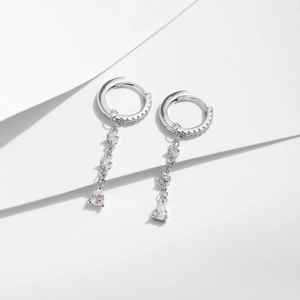 S925 silver drop earrings featuring long tassels with round and pear-shaped zircon stones