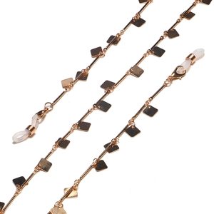 Stylish gold square metal link eyewear chain with adjustable silicone loops for glasses