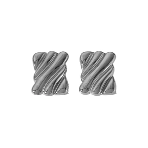 Boucles d'oreilles rectangulaires en acier argenté avec motifs de vagues diagonales