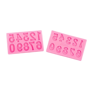 Pink silicone number molds for fondant and chocolate cake decoration, set of 2 pieces