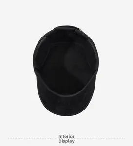 Interior view of black military flat top hat featuring a warm fleece lining for winter