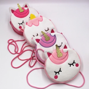 Sac Bandoulière Licorne En Peluche Pour Enfants Sac À Épaule Rond Mignon Pour Filles Avec Corne Scintillante Et Broderie