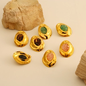 Boucles d'oreilles irrégulières en acier inoxydable avec pierres naturelles en or
