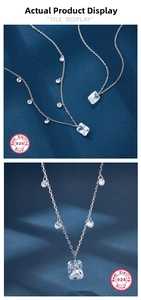 Detailed macro view of 925 sterling silver chain with a large square zircon crystal stone