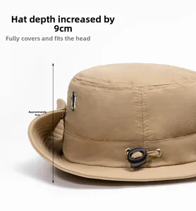 Outdoor sun hat detail showing the 9cm deep crown and adjustable toggle buckle