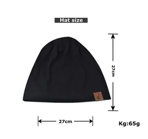 Detailed size chart for the black knit beanie showing 27cm width and 27cm height