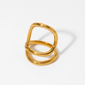 Minimalist gold irregular multi-layer geometric ring with high-polished stainless steel finish