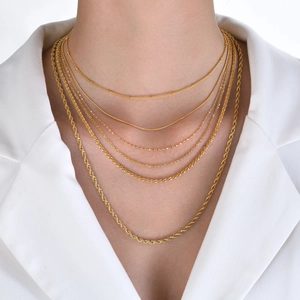 Layered 18k gold plated titanium steel necklaces with rope and snake chain styles