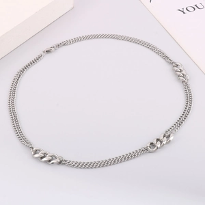 Minimalist silver stainless steel Cuban chain necklace with layered link design