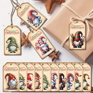 50pcs Christmas gnome gift tags with festive tree designs for holiday present decoration
