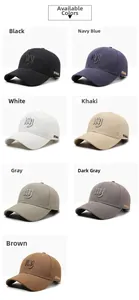 Detailansicht von sieben Farbvarianten der NY bestickten Baumwoll-Baseballkappen