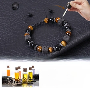Tiger eye and lava stone essential oil diffuser bracelet with adjustable cord on leather