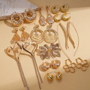 Gold Plated Alloy Earrings With Silver Earring Post Imitation Artificial Pearl Flower Heart Dangle Statement Fashion For Women