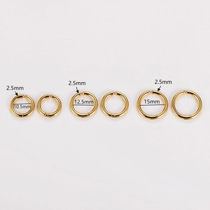 Three pairs of golden open hoop earrings in 10.5mm, 12.5mm and 15mm diameters