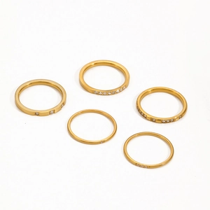 Minimalist gold-plated stainless steel ring set with sparkling CZ diamond accents