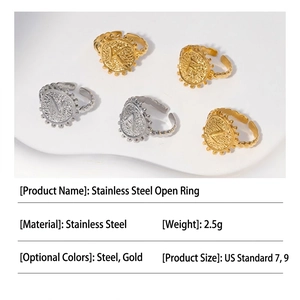 Adjustable stainless steel initial letter rings in gold and silver coin style finishes
