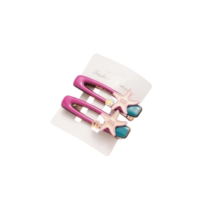 Star-shaped acrylic drip oil hair clips in purple and teal with a cute star design