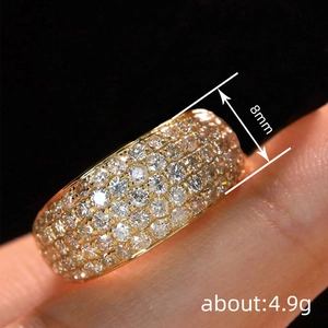 Luxury 8mm wide gold plated ring for women with multi-row pave set cubic zirconia stones