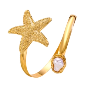 Adjustable gold starfish arm cuff bracelet with elegant baroque pearls in ocean theme