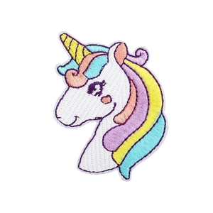 Rainbow unicorn embroidery patch with white body and colorful mane for DIY clothing decor