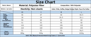 Detailed size guide table for fashion faux suede vest with precise cm measurements