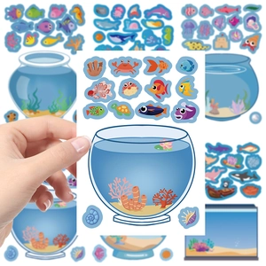 Waterproof blue cartoon aquarium stickers with fish and coral for DIY decoration
