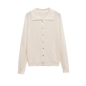 Women's Polo Collar Knit Cardigan Sweater Long Sleeve Button Down Solid Color Casual Soft Ribbed Trim Knitted Top Jumper