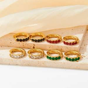 Vintage luxury stainless steel hoop earrings with emerald and multicolor zircons