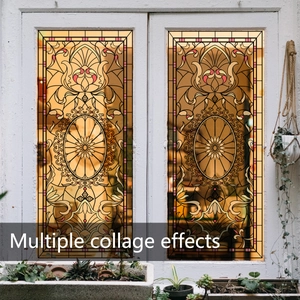 Detail of vintage colorful floral static cling window film with double-sided print