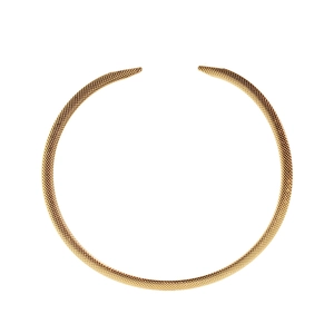 Minimalist gold plated choker necklace with textured snake bone pattern and open design