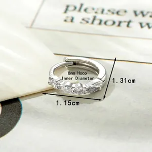 Silver marquise zircon huggie hoop earrings with 8mm inner diameter dimensions