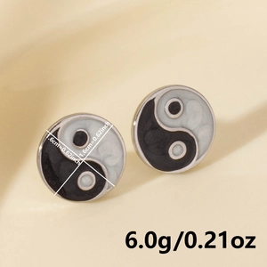 Macro view of 304 stainless steel Yin Yang earrings with size and weight details