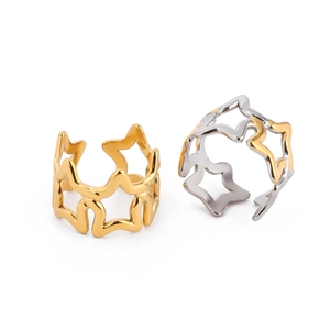 Anello a stella traforato regolabile in acciaio inossidabile placcato oro 18K e argento