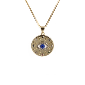 Collana con ciondolo occhio del diavolo dorato con zirconi colorati e catena a maglia fine