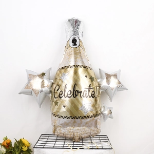 Ballon en aluminium bouteille de champagne avec étoiles argentées pour fête de nouvel an