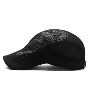 Men's quick-dry breathable beret hat featuring dragon print and laser-cut mesh holes