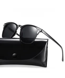 Classic polarized square sunglasses resting on a premium black branded eyewear case
