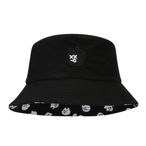 Bob réversible en toile noire avec imprimé chat et broderie motif XX