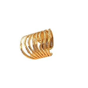 Vintage irregular textured gold stainless steel multi-layer wave ring for women