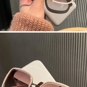 Vue détaillée des lunettes de soleil carrées beiges avec verres dégradés marron
