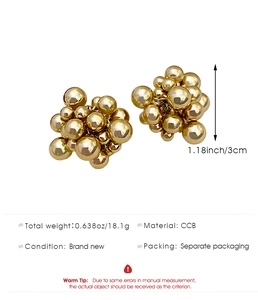 Detailed view of cluster beaded earrings with size dimensions and CCB material info