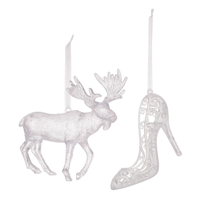 Décorations de Noël créatives en acrylique transparent avec renne et chaussure à talon haut