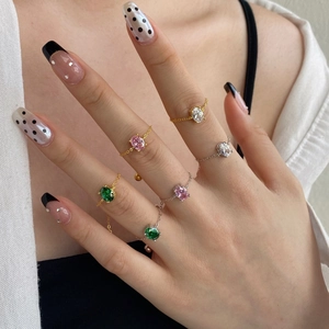 S925 sterling silver chain rings with oval colored zircons in gold and silver finish