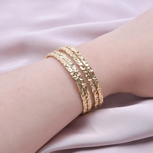 Three-piece stackable 18k gold plated stainless steel hammered texture open cuff bracelets