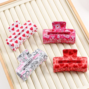 Polka dot heart square hair claws set with romantic letter prints in various colors