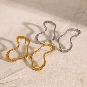 Vintage style 18k gold and silver stainless steel irregular hollow wavy hoop earrings